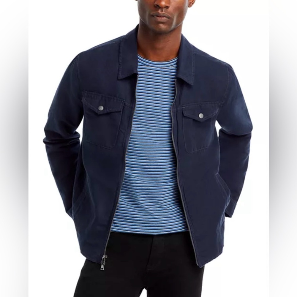 $448 NWT John Varvatos Jacket 48 Men's M Blue Santiago Linen Cotton Zip Shirt